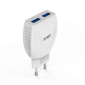 Мрежово зарядно устройство EMY / 220-240V / 2.4A / Универсално / 2 x USB / Без кабел
