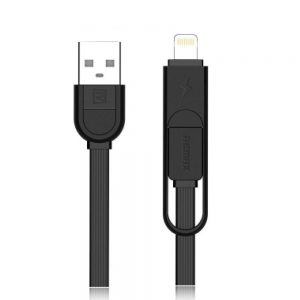 Кабел за данни 2 в 1 Remax Yards / Micro USB / iPhone 5/6/7 Lightning /1 метър  / Черен