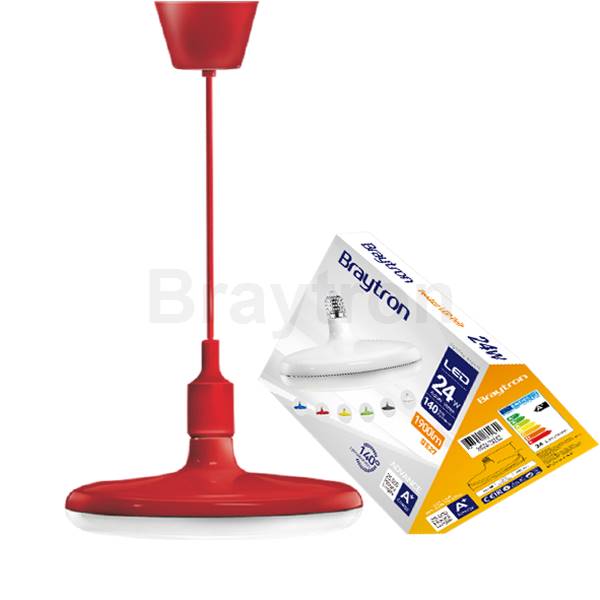 LED лампа UFO 24W 6500K E27 студенобяла червен корпус