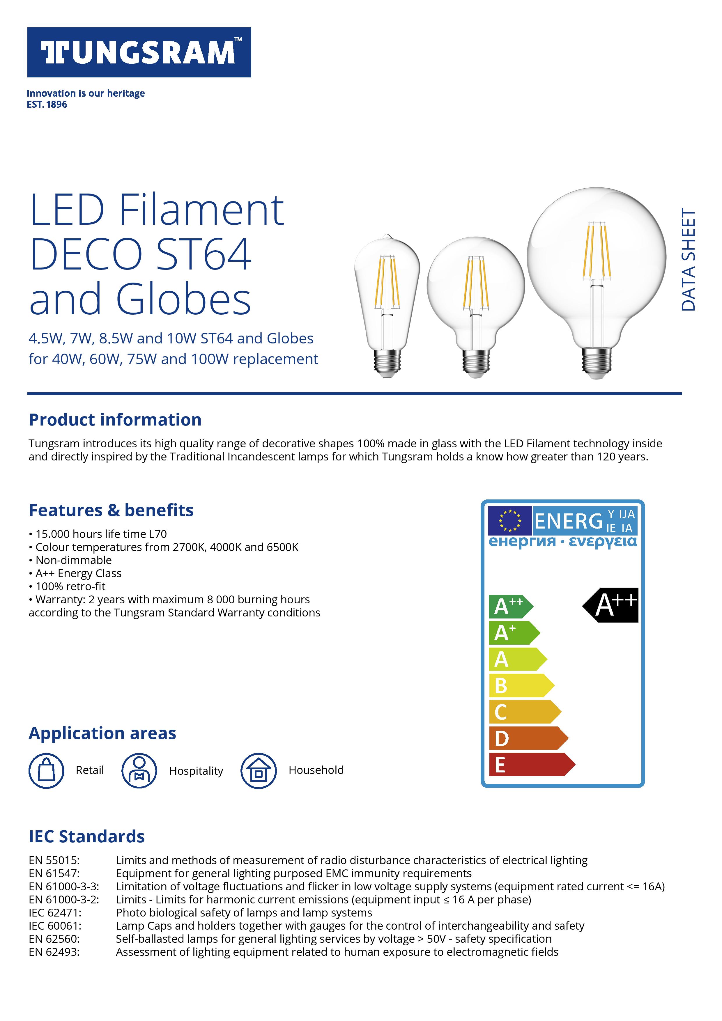 LED лампа Tungsram Filament globes - глобус G95 7 W(60W) E27-300° 2700 K - прозрачен - Image 4