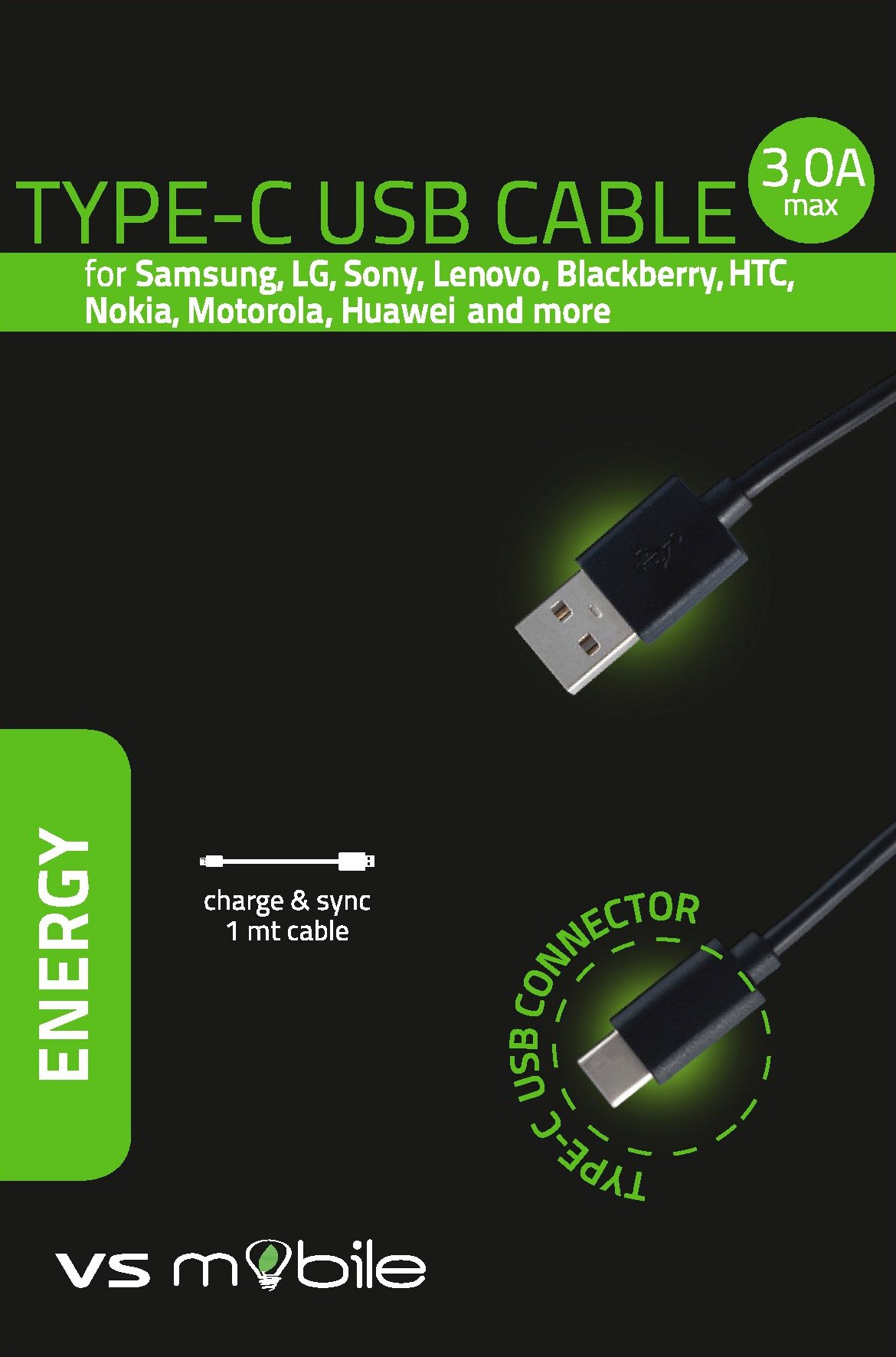 Кабел универсален USB към USB-C дължина 1m.